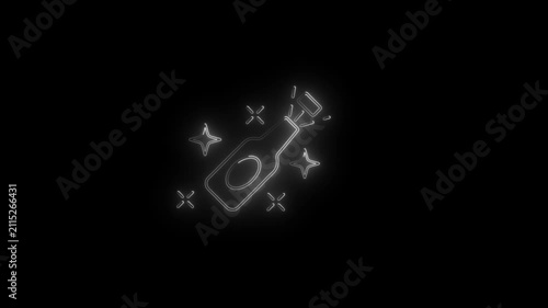 Neon champagne bottle animation, sparkling celebration symbol for party and nightlife events