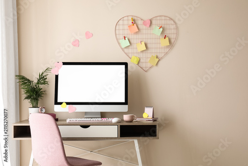 Workplace with blank comput...
