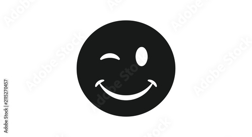 Canvastavla A simple black and white winking smiley face icon isolated on a clean white back