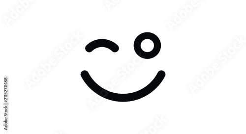 Foto Minimalist black and white winking face emoticon icon isolated on a clean white