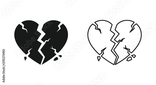 Obraz na płótnie Set of two broken heart icons featuring a solid black silhouette and a simple ha