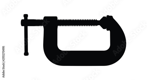 Foto A black silhouette of a metal g clamp tool isolated on a plain white background
