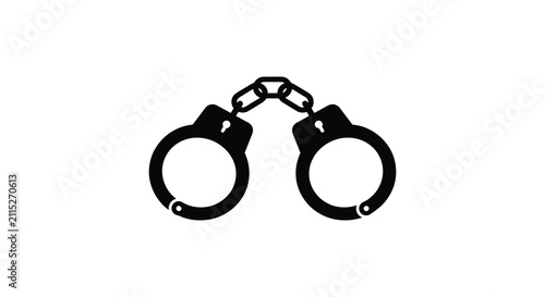 Canvas Print A simple black silhouette icon of metal handcuffs isolated on a plain white back