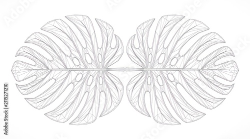 Symmetrical tropical leaf outline drawing isolated on white background
