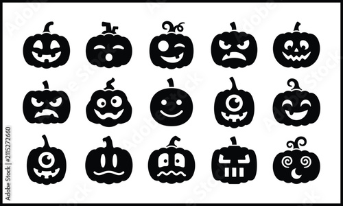Foto Halloween jack o lantern pumpkin face icon set