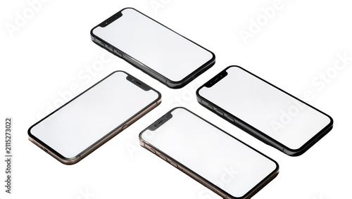 Canvastavla Isolated four sleek modern smartphones with blank screens for UI UX design and a