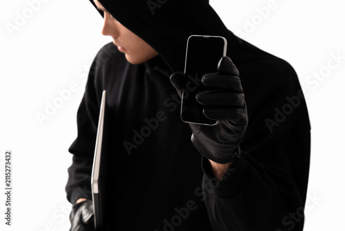 Male fraudster with mobile ...