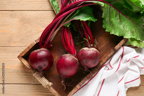 Tray with fresh beetroots o...