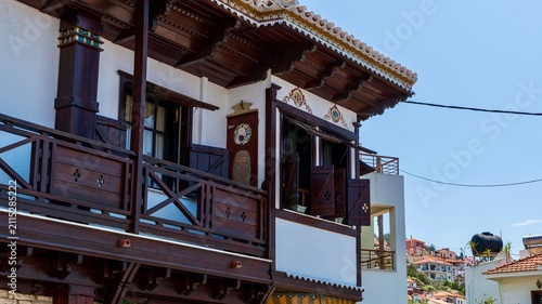 Canvastavla Vathy, Greece - July 25, 2026: View of a house in Vathy on Samos Island, Greece, showing local residential architecture, simple facade, windows, and peaceful Greek island town atmosphere