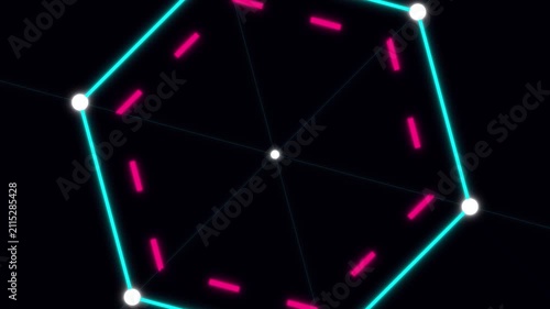 Seamless hyper-speed futuristic cyber data tunnel loop. Abstract 3D hexagon neon portal for 5G network, AI cloud computing, and big data transfer motion background for enterprise B2B software.