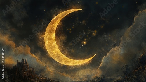 golden crescent moon