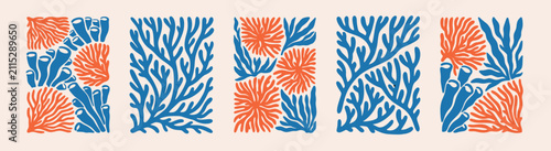 Hand drawn whimsical doodle ocean coral. Seaweed boho irregular organic shape funky coral background. Sealife underwater design element. Summer Hawaiian, Caribbean, mediterranean coastal vacation