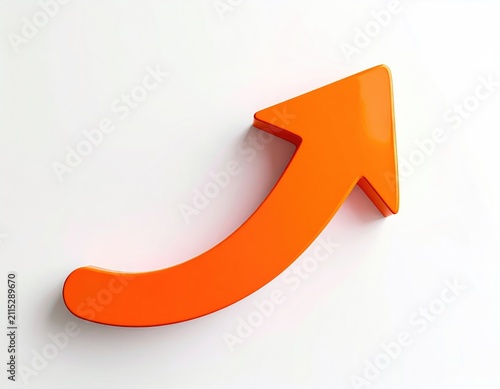 A 3D glossy orange arrow curves upward, symbolizing growth and progress
