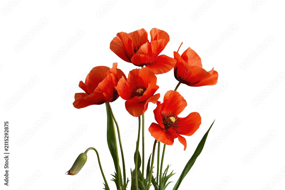 Obraz premium Red poppy flowers with slender stems and buds