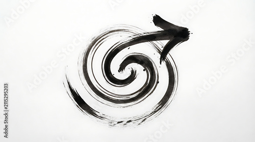 Arrow crafted from a circular ink brush stroke provides a bold visual element for design.
