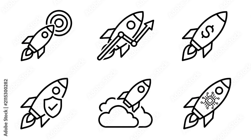 Obraz premium Startup Business Growth and Technology Rocket Icon Set