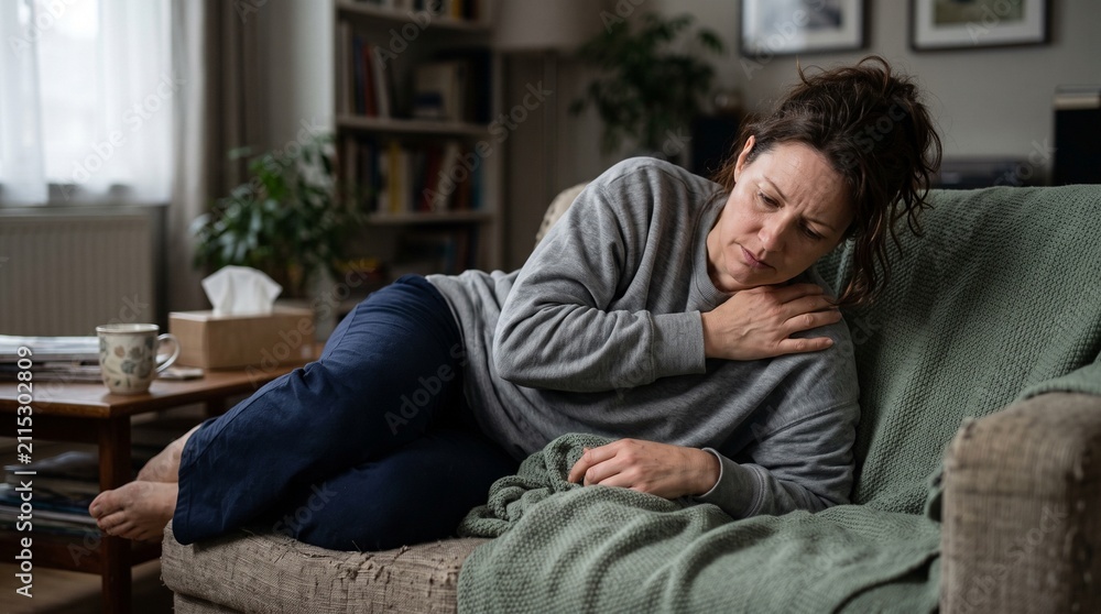 Obraz premium Person Resting with Generalized Body Pain at Home