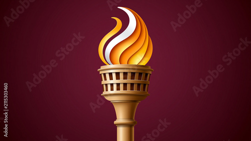 Symbolic torch with flame on dark background  