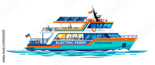 Fotografía Ferryboat provides clean energy transportation for passengers across the shimmering blue water