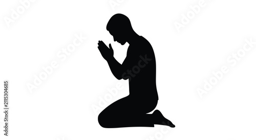 Bild auf Leinwand Silhouette of a Person Praying in Meditation Pose.