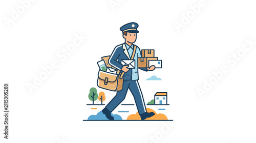 Man in postal worker uniform walking.