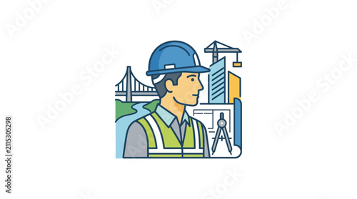 Bild auf Leinwand Man wearing safety gear and hardhat.
