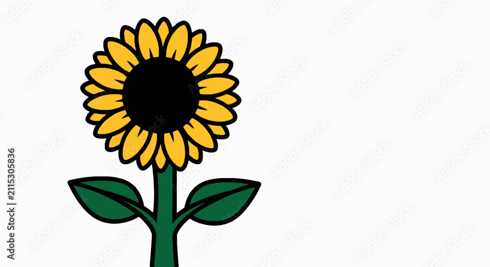 Fototapeta premium Minimalist vector illustration featuring a single bright yellow sunflower against a clean white background