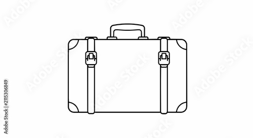 Minimalist line art illustration featuring a vintage style suitcase for travel with classic rectangular suitcase