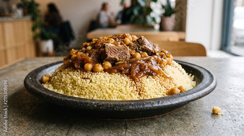 Authentic Libyan Couscous bil Bosla on Platter