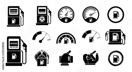 Fuel Pump and Gas Station Gauge Vector Set