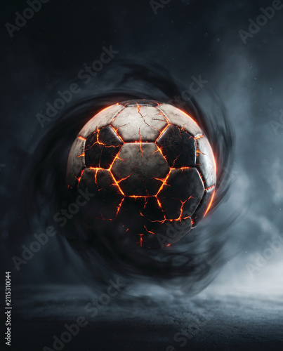 Conceptual 3D Illustration of Planet Earth Emerging from a Soccer Ball