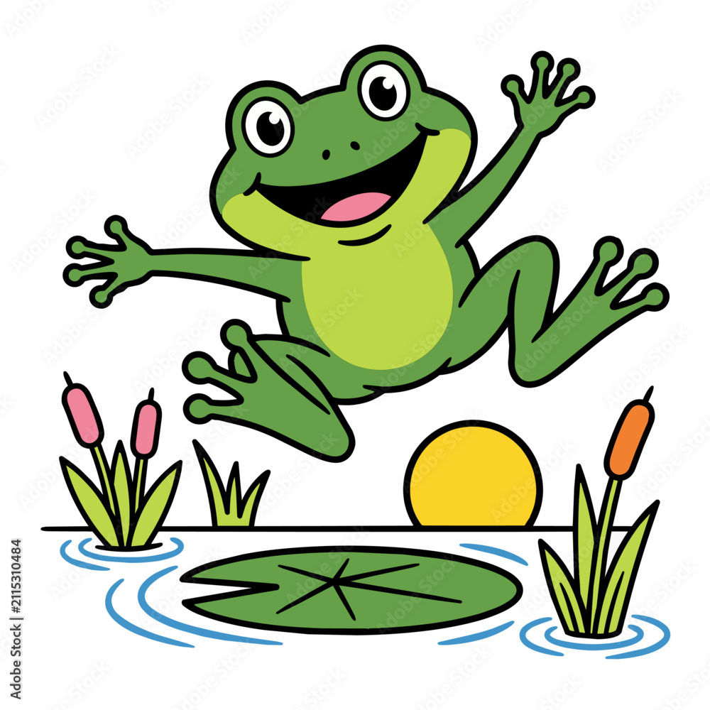 Fototapeta premium Cute Happy Cartoon Frog, scalable vector