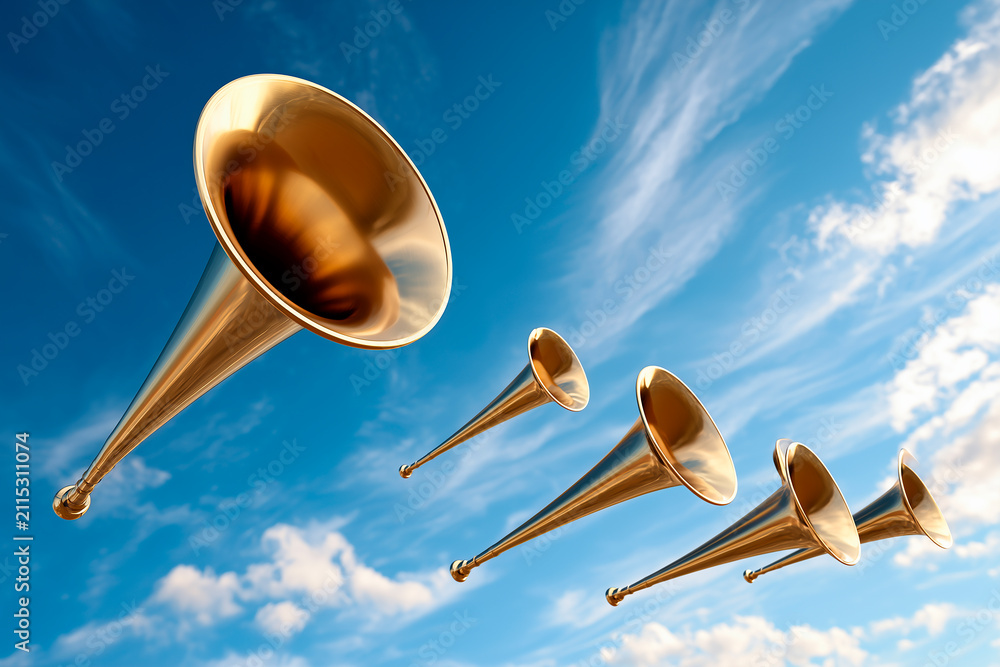 Obraz premium Trumpets of heaven sounding to herald the arrival of the King of Kings for judgment