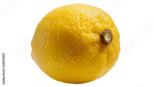 Foto Isolated fresh bright yellow lemon, a whole and ripe citrus fruit with textured