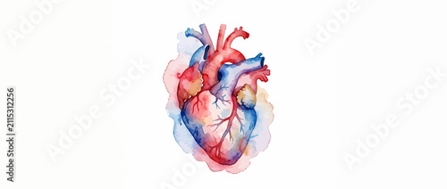 Watercolor anatomical heart with artistic splashes