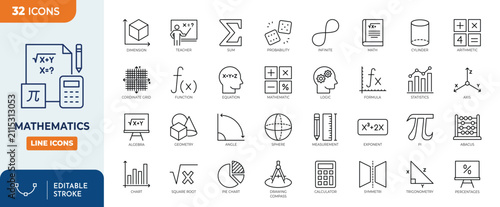 Bild auf Leinwand mathematics line editable icon set