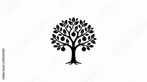 Silhouette tree with fruit on white background