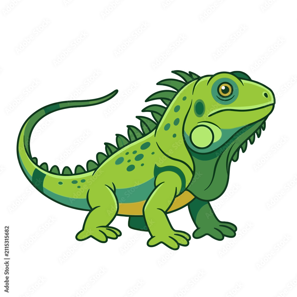 Fototapeta premium Green iguana vector character illustration isolated on white background for animal and nature design
