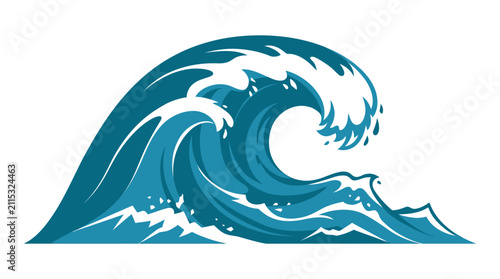 Powerful ocean wave crashing with white foam