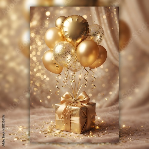 Christmas gift box with golden ribbon