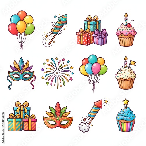 set of colorful birthday elements