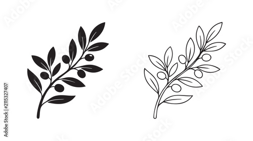 Fotografía olive branch with black silhouette and line art vector black silhouette with lin