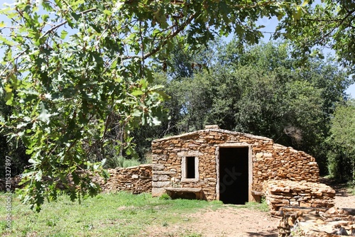 Old and typical stone hut called caborne in French language in Saint Cyr au Mont d'or, France