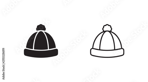 Quadro su tela black silhouette with line art vector of a knit hat with a pom pom