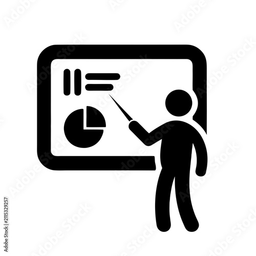 Corporate Presentation Icon with Business Analytics and Presenter Flat Vector