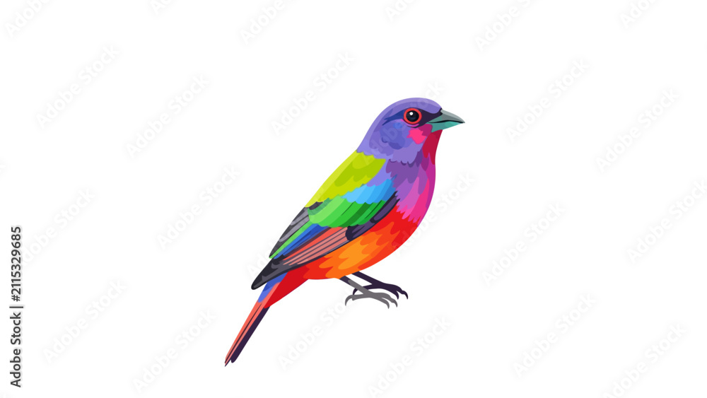 Fototapeta premium Vibrant Colorful Bird Illustration - Painted Bunting Style Vector Art on White Background