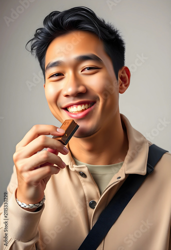 Smiling young asian man hol...