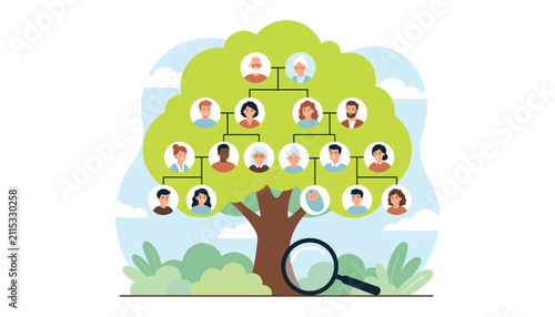 Cuadro en lienzo Family tree vector illustration with genealogy chart ancestry lines diverse gene