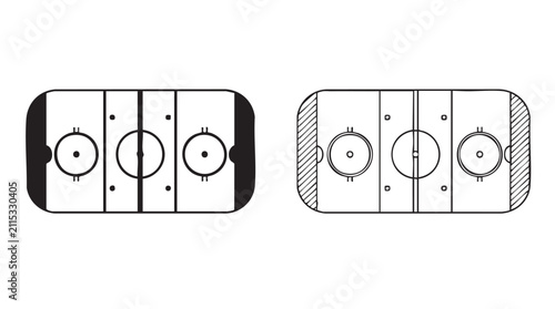 Photography ice hockey rink black silhouette with line art vector design