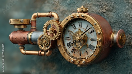 Vintage Steampunk Wall Clock with Intricate Gears and Rusty Metal Components for Retro Home Decor and Design